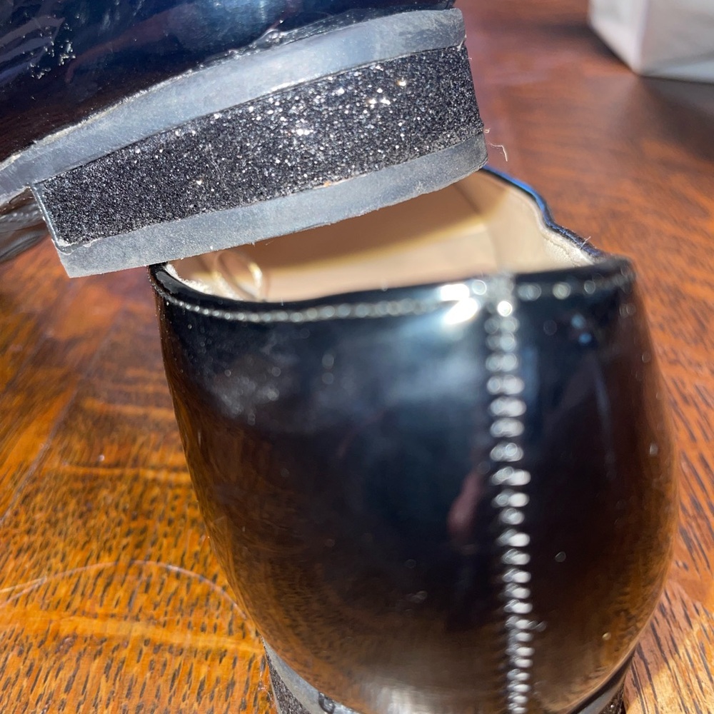 Girl Black Patent Leather Glitter Bow Flats - Picture 4 of 4